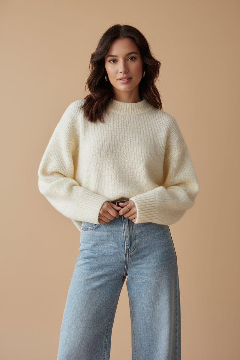 Aurielle Knit Stand-Collar Sweater